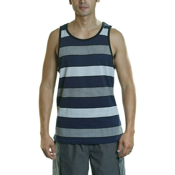 YAGO Men's Casual Striped Tank Top Shirt for Indoor & Outdoor (Navy/White,A2) (2XL)