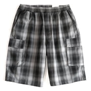 YAGO Mens Elastic Waist Drawstring Relaxed Fit Plaid Cargo Shorts Black Gray A3A 3XL40\"