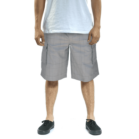 YAGO Men's Elastic Waist Drawstring Relaxed Fit Plaid Cargo Shorts DGB4, S-5XL (M(32\"))