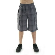 YAGO Mens Elastic Waist Drawstring Relaxed Fit Plaid Cargo Shorts E4, S-5XL S30\"