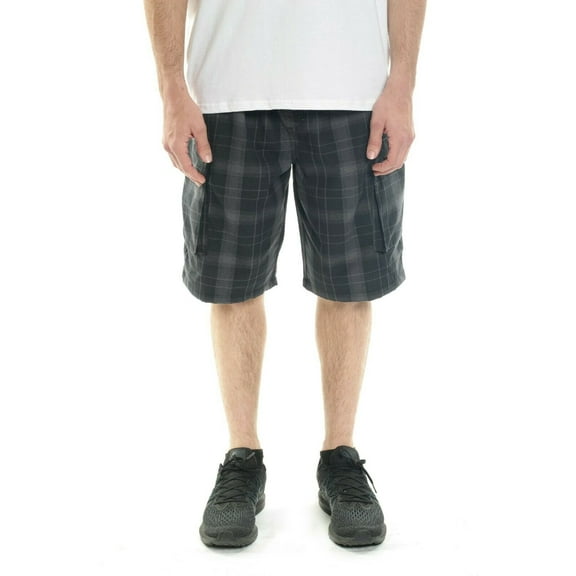 YAGO Men's Elastic Waist Drawstring Relaxed Fit Plaid Cargo Shorts S-5XL GI1 (S(30\"))