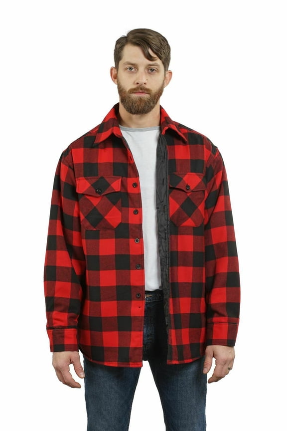 Men's Plaid Flannel Button Down Casual Shirt Jacket Red/B7 (S-5XL)