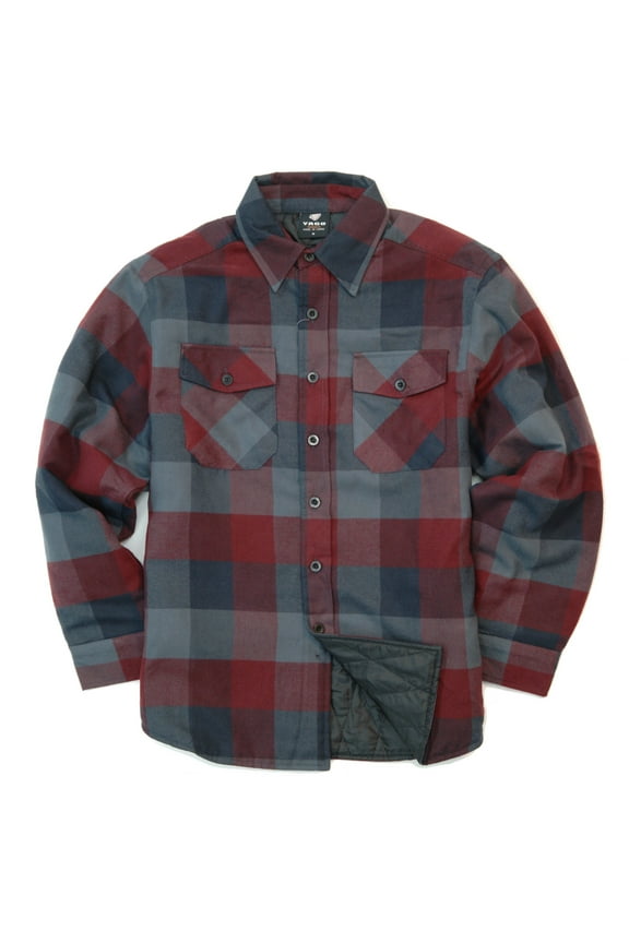 Men's Plaid Flannel Button Down Casual Shirt Jacket Wine/Black 5 (S-5XL)