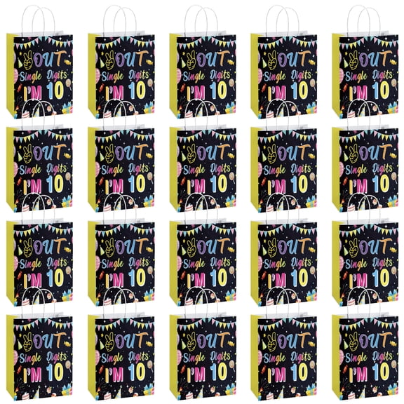 YAHAFEPY 20Pcs 10th Birthday Theme Party Bags, Party Favor Bags,Birthday Party Decorations, With Handles Favor Bags Candy Gift Bags for Adults BoyGirls Birthday Party