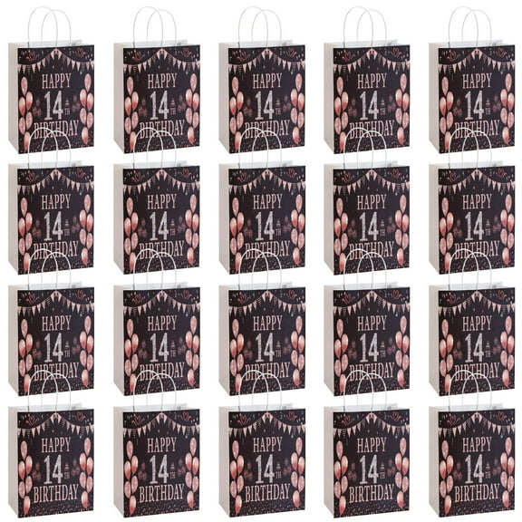 YAHAFEPY 20Pcs 14th Happy birthday Theme Party Bags, Party Favor Bags,Birthday Party Decorations, With Handles Favor Bags Candy Gift Bags for Adults BoyorGirls Birthday Party