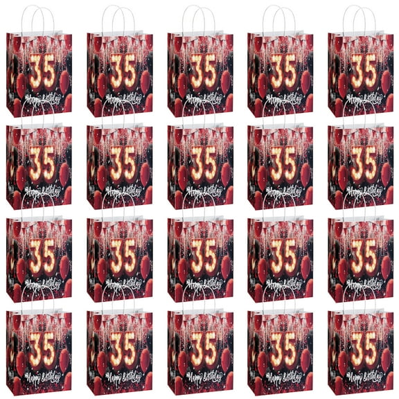 YAHAFEPY 20Pcs 35th Birthday Theme Party Bags, Party Favor Bags,Birthday Party Decorations, With Handles Favor Bags Candy Gift Bags for Adults BoyGirls Birthday Party