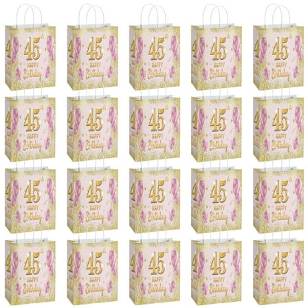 YAHAFEPY 20Pcs 45th Birthday Theme Party Bags, Party Favor Bags,Birthday Party Decorations, With Handles Favor Bags Candy Gift Bags for Adults BoyGirls Birthday Party
