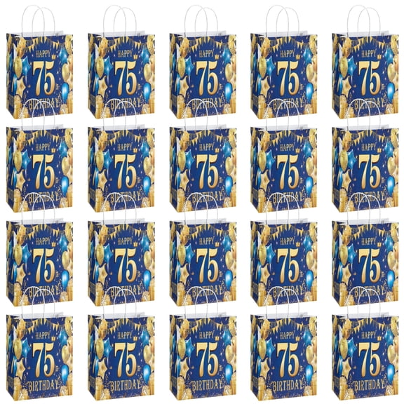 YAHAFEPY 20Pcs 75th Birthday Theme Party Bags, Party Favor Bags,Birthday Party Decorations, With Handles Favor Bags Candy Gift Bags for Adults BoyGirls Birthday Party