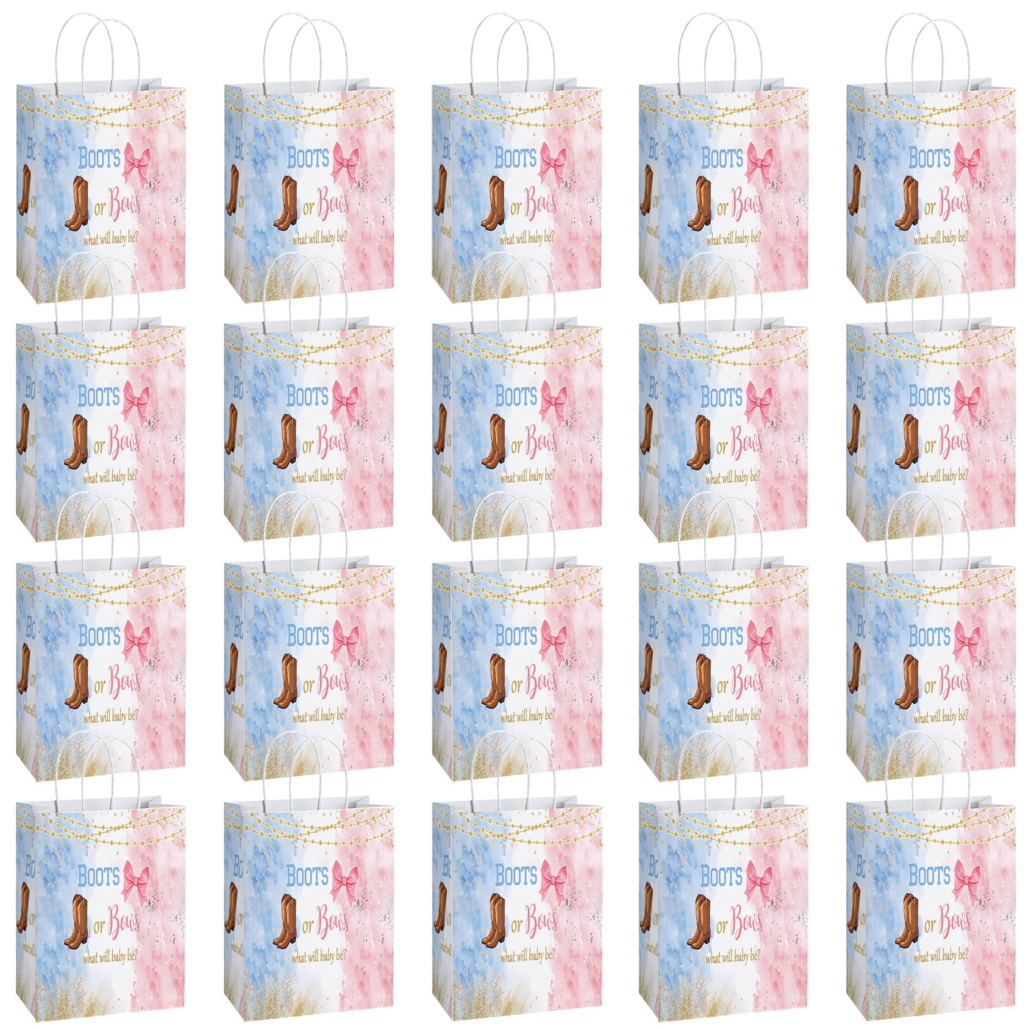 YAHAFEPY 20Pcs Boots or Bows Gender Reveal Party Favor Bags, Boy or Girl Baby Shower Party Decorations Supplies