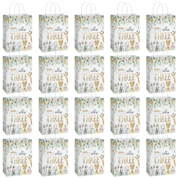 YAHAFEPY 20Pcs Jungle Wild Birthday Theme Party Bags, Party Favor Bags,Birthday Party Decorations, With Handles Favor Bags Candy Gift Bags for Adults BoyGirls Birthday Party