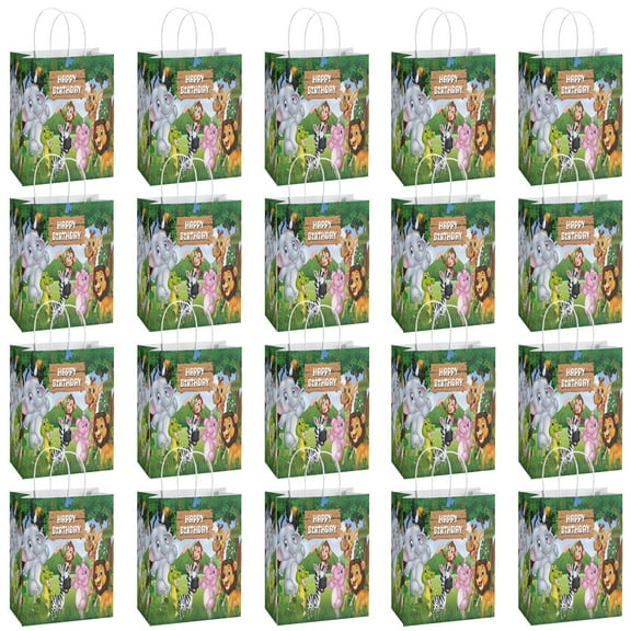 YAHAFEPY 20Pcs Jungle Wild Birthday Theme Party Bags, Party Favor Bags,Birthday Party Decorations, With Handles Favor Bags Candy Gift Bags for Adults BoyGirls Birthday Party