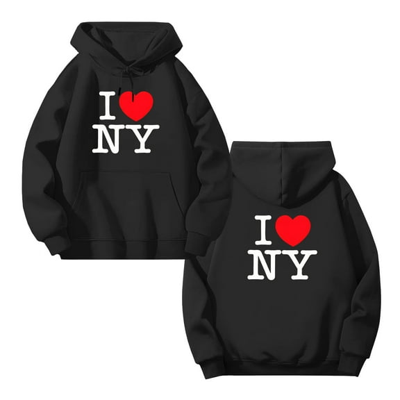 OdeJous I LOVE NY Classic Logo Hoodie Cartoon Graphic Long Sleeve Streetwear Women Men Hooded Sweatshirt Funny Clothes M