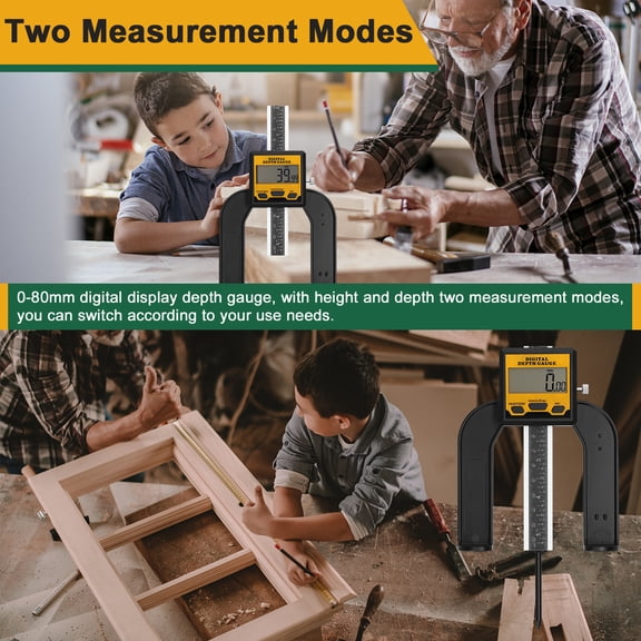 YAHHU 0-80mm (0-3.15 in) Woodworking Digital Depth Gauge Vernier Caliper LCD Display Height Ruler Magnetic Base 3 Unit Modes Auto Power Off Table Saw Measuring Tool