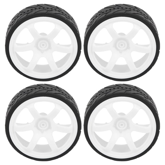 YAHHU 1/10 Racing RC Car Wheel Plastic Hub with Grooved Rubber Tires, High-Speed Replacement Accessory for 1:10 Scale Models, 4 Pack (2.68 inches / 68 mm), White