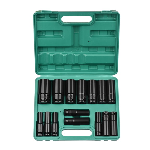 YAHHU 1/2-Inch Drive Hex Impact Socket Set 15-Piece Deep Socket Metric Sizes 8-32mm (0.31-1.26 inches / 8.0-32.0 cm) CR-V Material with Box[cite: 1]