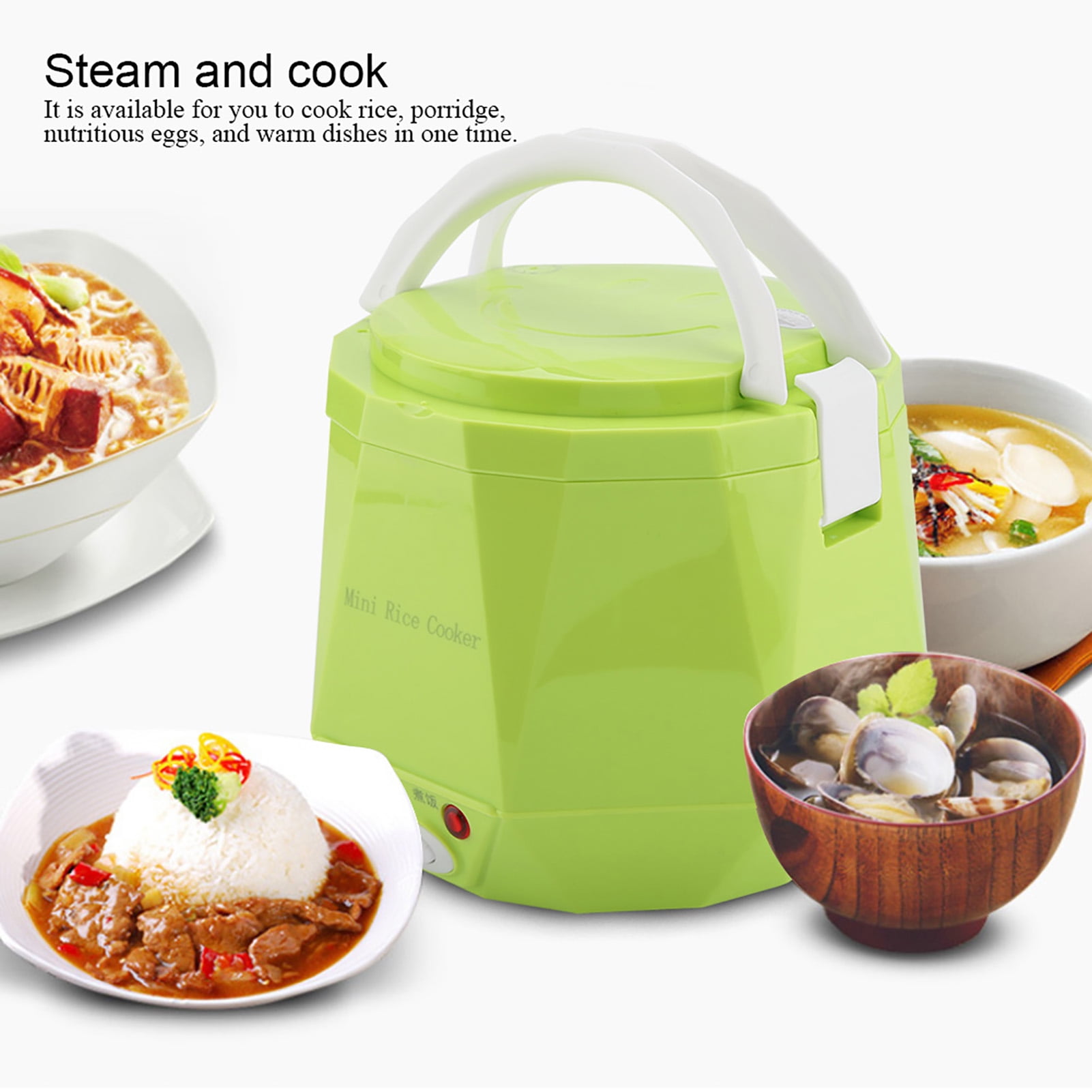 YAHHU 1.3L Electric Portable Multifunctional Rice Cooker Food Steamer for 24V Truck (7.1 x 7.1 x 6.1 inches / 18 x 18.1 x 15.6 cm), Green