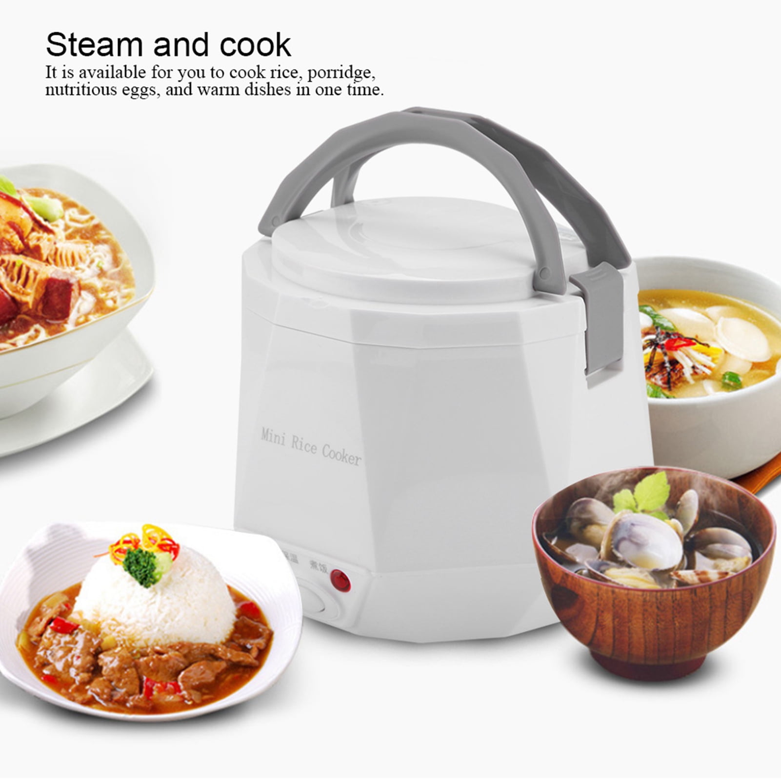 YAHHU 1.3L Electric Portable Multifunctional Rice Cooker Food Steamer for 24V Truck (7.1 x 7.1 x 6.1 inches / 18 x 18.1 x 15.6 cm), White