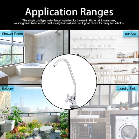 YAHHU 1/4 Inch Zinc Alloy Kitchen Faucet Tap Chrome Reverse Osmosis RO Drinking Water Filter, 360 Degree Swivel Spout, 11-Inch Height, Silver Finish, Easy Installation Plumbing Fixture for Home
