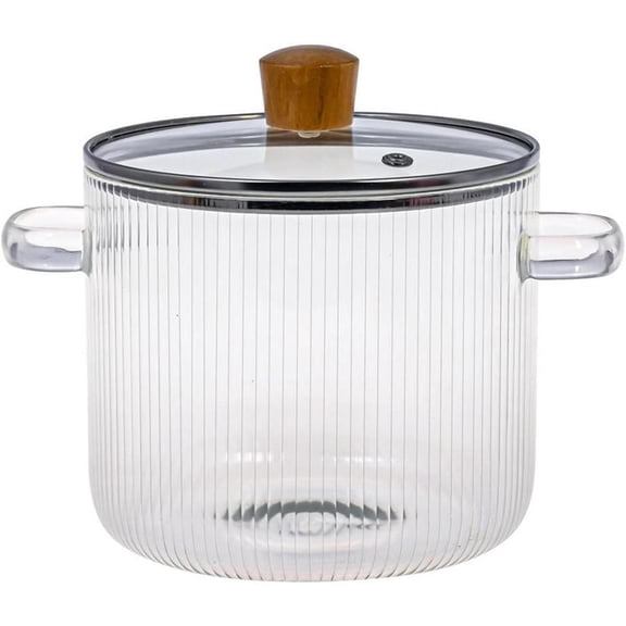 YAHHU 1.6L HeatResistant Borosilicate Glass Cooking Pot with Lid Clear, NonStick, Stovetop Simmer & Fryer