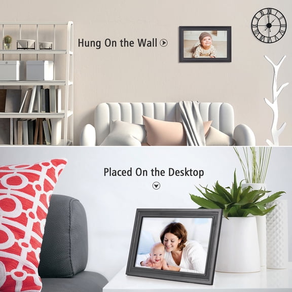 YAHHU 10.1 Inches / 25.4 cm WiFi Digital Photo Frame Cloud Picture Frame, TFT HD Touchscreen Display with 16GB Storage, Auto Rotation, Share Photos Via APP, Backside Stand, Black - UK Plug [cite: 22]