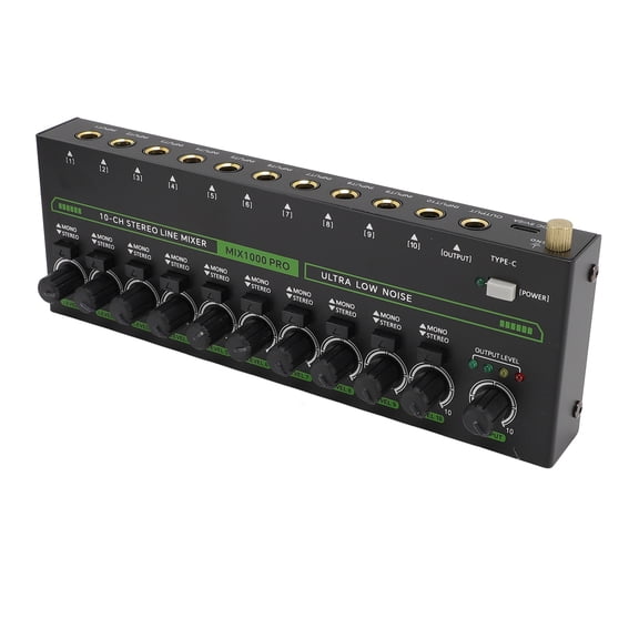 YAHHU 10 Channel Sound Mixer Professional RGB Stereo Audio Mixer for Amplifier Speaker Handheld Microphone EU Plug, Mini Iron Shell 6.35mm Interfaces (12.2 inches / 31 cm)