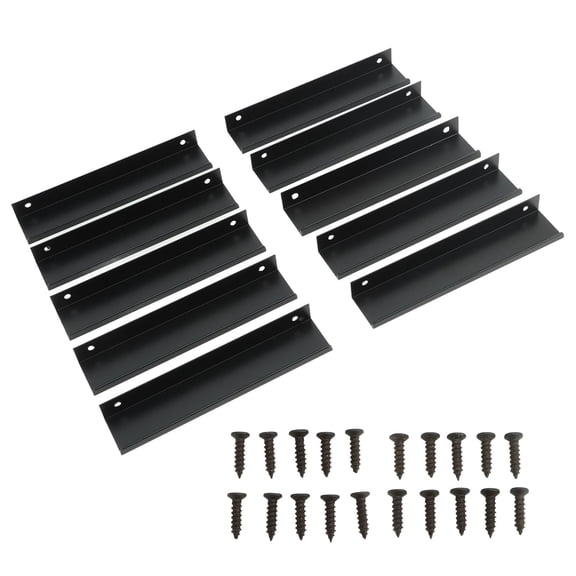 YAHHU 10-Pack Black Aluminum Alloy Cabinet Edge Pulls, Modern Hidden Drawer Handles for Kitchen Cupboard Doors, G Type Clasp Furniture Hardware, 5.9 inches / 15 cm Length