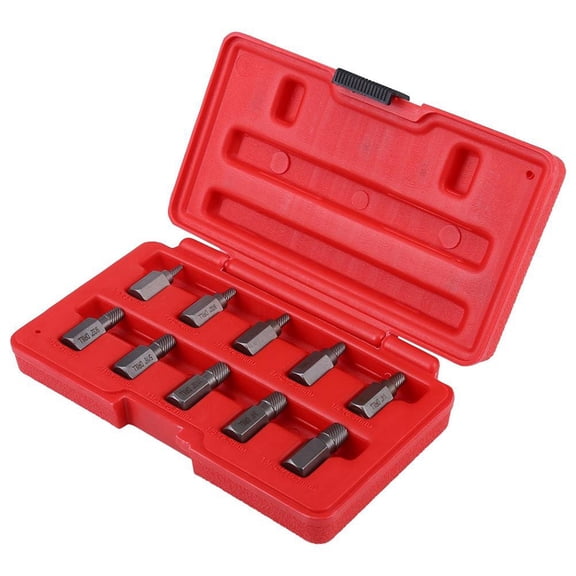 YAHHU 10 Pcs Screw Extractor Set Chrome Vanadium Steel Broken Bolt Remover Tool Kit, 1/8 to 13/32 inches / 3.2 to 10.3 mm Reverse Spiral Extractors with Red Storage Case
