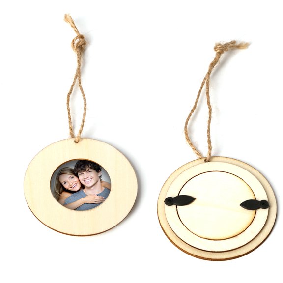YAHHU 10-Piece Mini Round Natural Wood Picture Frames 2 x 2 inches (5 cm) with Hanging Ropes for DIY Wall Decor