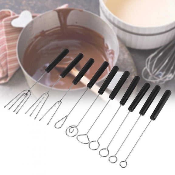 YAHHU 10-Piece Stainless Steel Chocolate Dipping Fork Set, Essential DIY Baking Supplies & Candy Decorating Tools with Heat-Resistant PP Handles for Handmade Truffles (8.7 inches / 22 cm)