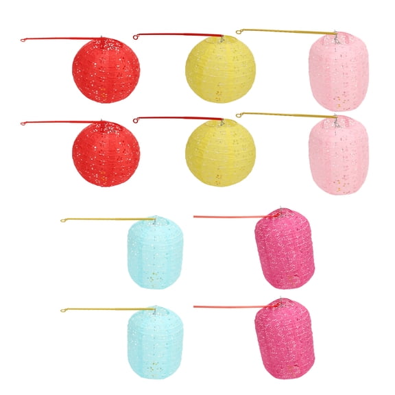 YAHHU 10 Sets Round Paper Lanterns 5.9in / 15cm Diameter Assorted Colors Waterproof Hanging Paper Lanterns with Built-in Battery Lights for Camping and Patio Decoration