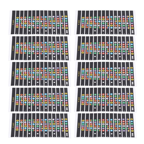 YAHHU 10 Sheets Guitar Fretboard Stickers Fingerboard Frets Coded Note Scale Decals for Beginner Learner Practice T-101C Full Multicolor (6.30 in / 16 cm)