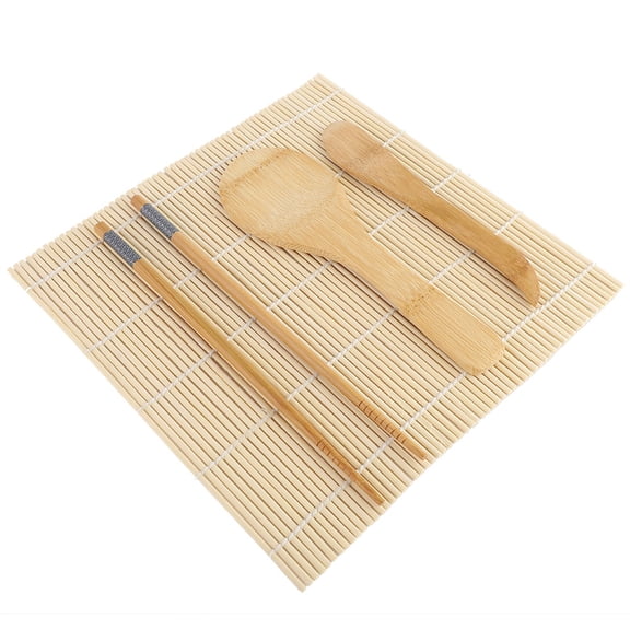 YAHHU 100% Natural Bamboo Sushi Making Kit Includes 2 Rolling Mats 9.45x9.45 inches / 24x24 cm Rice Paddle Spreader and Chopsticks Eco-Friendly Professional Home Chef Sushi Set