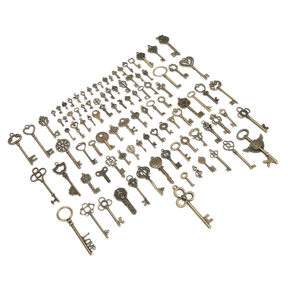 YAHHU 100 Pieces Antique Bronze Key Decoration Pendants for DIY Jewelry Making Notebooks Clothes Materials Alloy Embellishments Assorted Styles (100 Count / 266g)