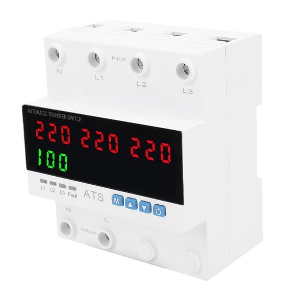 YAHHU 100A Automatic Transfer Switch 3 Phase 80-350VAC Over Under Voltage Protector with LED Display for Home Grid Inverter (4.33 inches / 11 cm) Standard Circuit Breaker