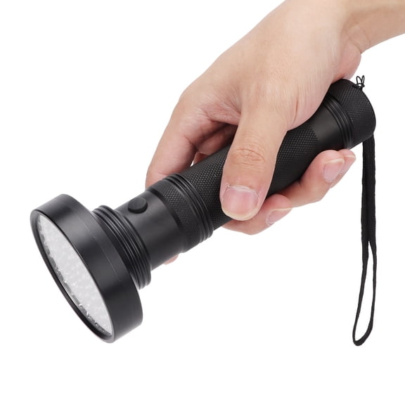 YAHHU 100LED Black UV Flashlight Blacklight Fluorescent Pet Urine Detector Lamp for Cosmetic Mask Banknote Verification, 395nm Aluminum Handheld Torch for Leak Inspection (7.6 inches / 19.2 cm)