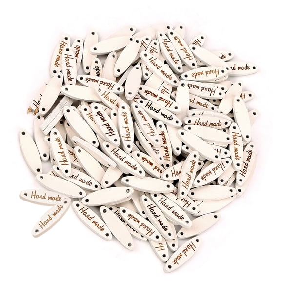 YAHHU 100PCS Oval Wooden Handmade 2-Hole Buttons Label Tag Sewing DIY Scrapbooking Crafts