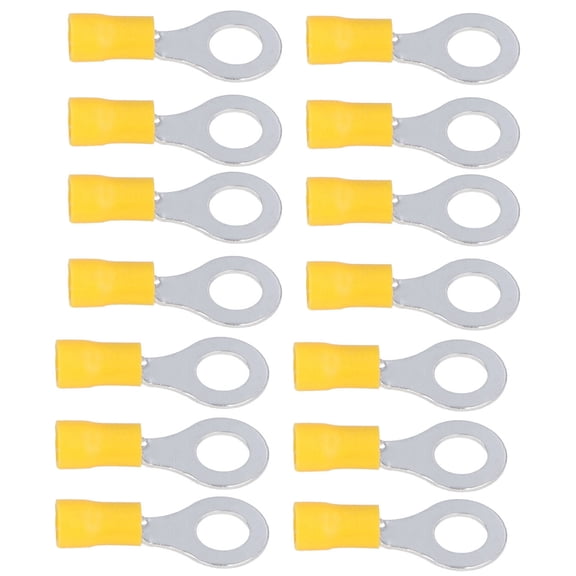 YAHHU 100Pcs Insulated Ring Terminals Electrical Wire Crimp Connectors Copper AWG12-10 RV5.5-8 For 4-6mm Wires, Yellow Copper + PVC Ring Crimp Terminals Kit For Electrical Equipment