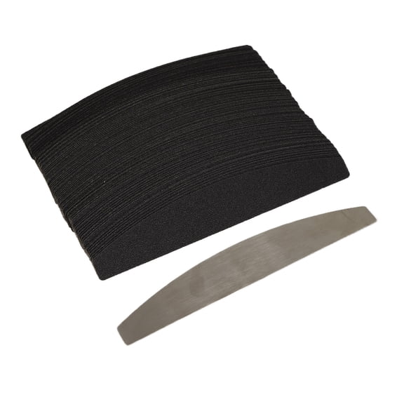 YAHHU 100Pcs Replaceable Half Moon Nail File Set, Professional Emery Board with Reusable Stainless Steel Baseboard, Manicure Pedicure Tool for Home and Salon, Black/Silver, 7.1x1.2 inches / 18x3cm