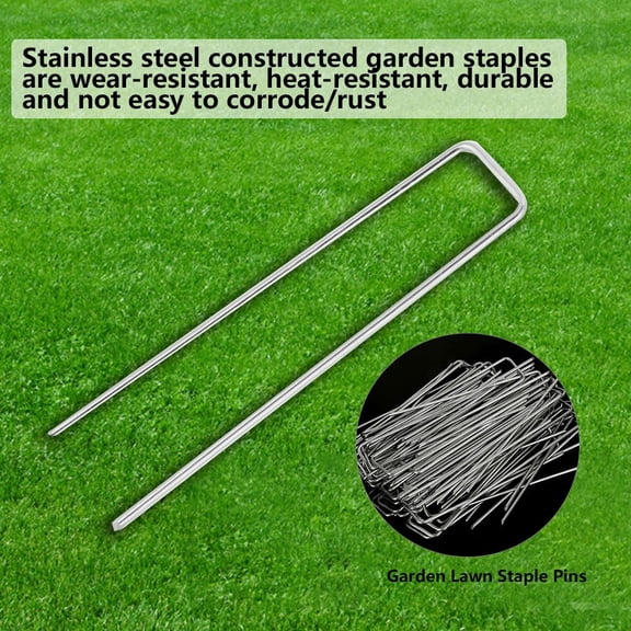 YAHHU 100Pcs Stainless Steel Ground Garden Staple Pins, Heavy Duty Weed Barrier Fabric Stakes, Rust-Resistant Landscape Fixed Accessories for Outdoor Camping, 6 Inch [cite: 1, 10]