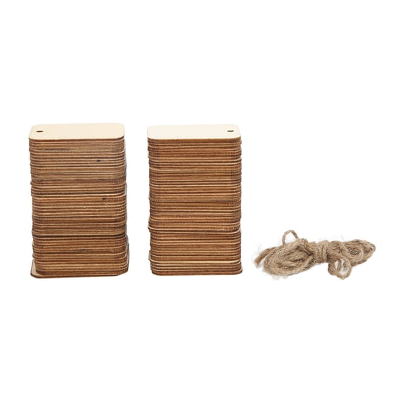YAHHU 100Pcs Unfinished Wood Pieces Rectangle Cutouts for DIY Crafts Home Decor, 2.04 in / 5.2 cm
