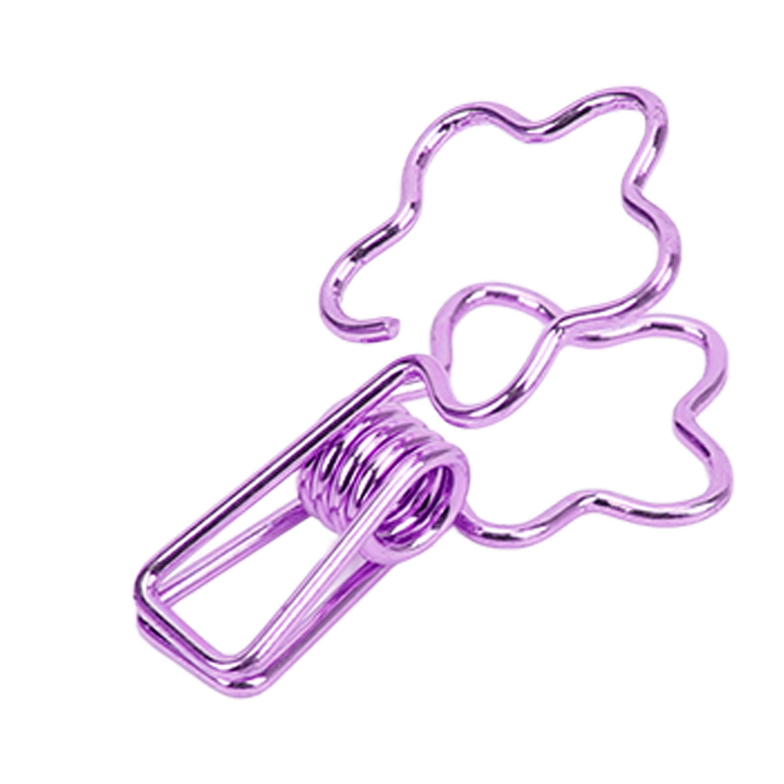 YAHHU 100pcs Cute Flower Shape Metal Binder Clips Hollowed Long Tail Paper Clamps for Office Document Ticket Journal Planner Organization Aesthetic Purple Desk Accessories