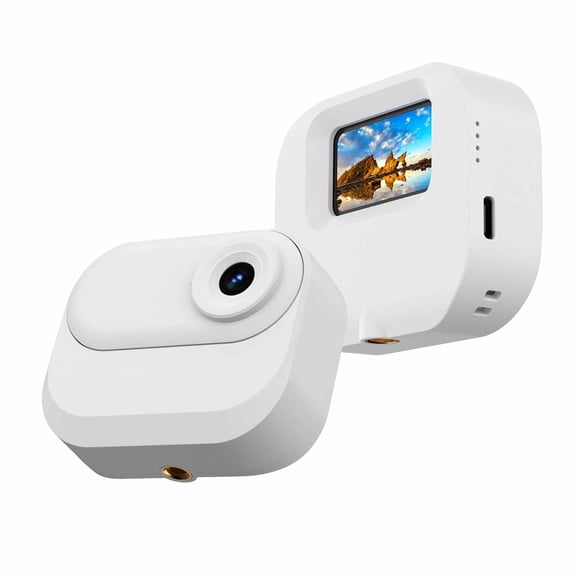 YAHHU 1080P Mini Sports Action Camera, 1.47 in / 3.7 cm IPS Screen, 130 Degree Wide Angle Lens with 350mAh Battery & 800mAh Charging Case, 32GB Micro SD Card Included for Vlog Recording, White