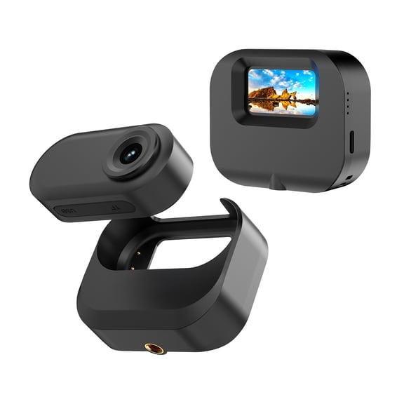 YAHHU 1080P Mini Sports Action Camera, 1.47 in / 3.7 cm IPS Screen, 130 Degree Wide Angle Lens with 350mAh Battery & 800mAh Charging Case, 32GB Micro SD Card Included for Vlog Recording, Black