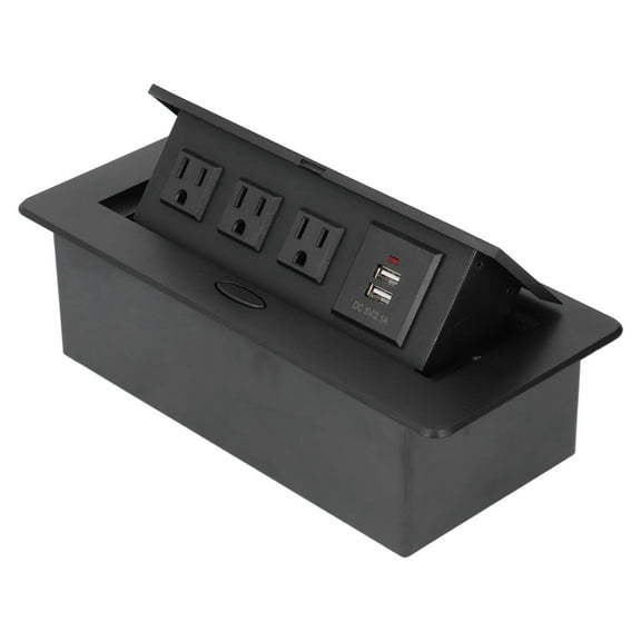 YAHHU 10A Desktop Socket Embedded Power Outlet with Dual USB Charging Ports, 110V US Plug, Black Rectangular Electrical Receptacle for Home Office Desk Conference Table