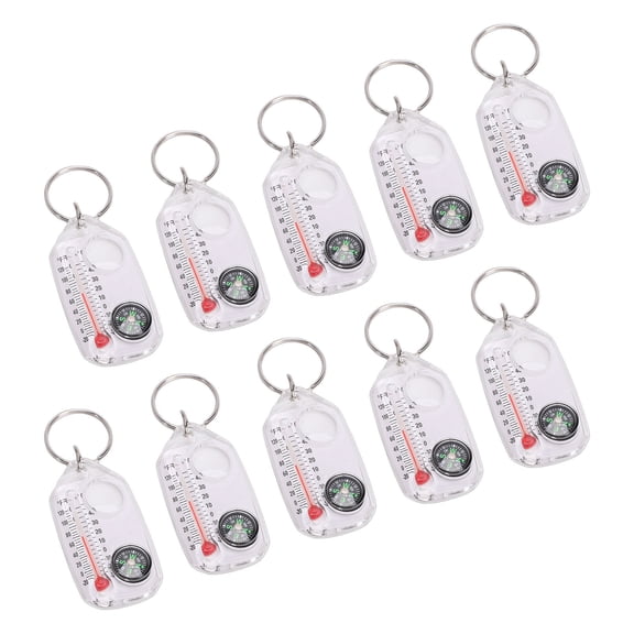YAHHU 10PCS Pocket Compass and Thermometer Keyring Multifunctional Magnifying Glass Compass Set for Hiking Camping and Survival