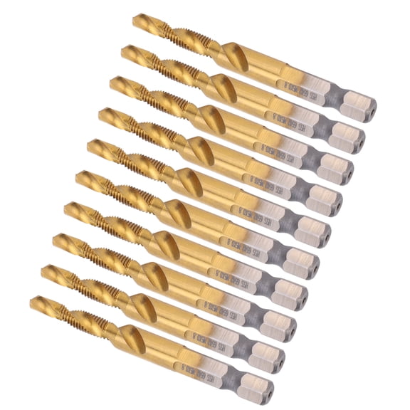 YAHHU 10Pcs Tap Drill Bits HSS 6.1mm Hex Square Shank Ti Coated Composite M5 Hardware Hand Tools (2.7 inches / 68 mm Length)