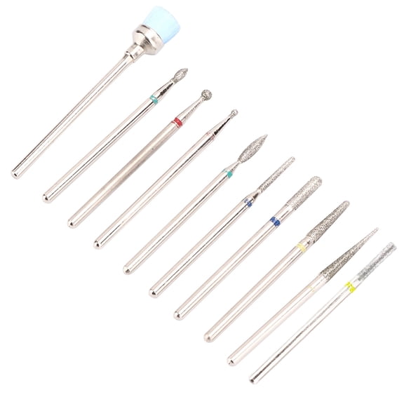 YAHHU 10pcs Electric Nail Drill Bits Set, Tungsten Steel Alloy Manicure Pedicure Machine Accessory Grinding Tool for Polishing & Shaping, 10-Piece Set