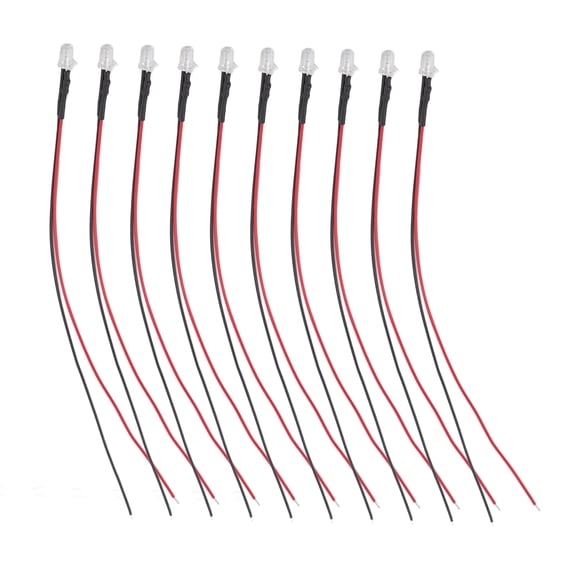 YAHHU 10pcs Lights Emitting Diodes 5mm Prewired Electronic LED Light Diodes 5-12V White Light