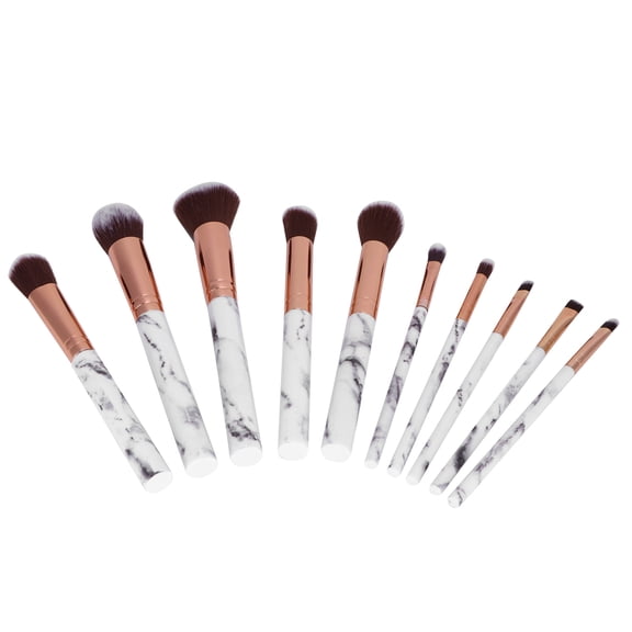YAHHU 10pcs Marble Pattern Makeup Brushes Set, Face Make Up Loose Setting Powder Eyeshadow Brush Tool Kit with Black Bristles (Length 7.09 inches / 18 cm)