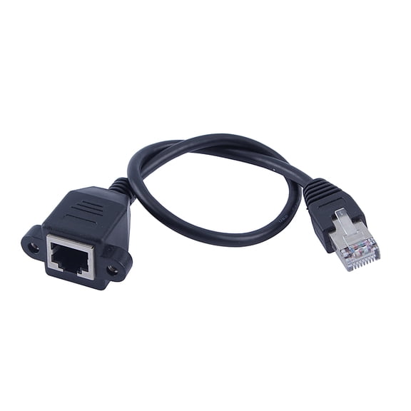 YAHHU 11.81 Inches RJ45 Male to Female Ethernet Network Extension Cable, Screw Panel Mount, Black